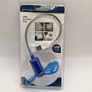 Principal USB Fan Personal Adjustable Neck Soft Safety Blades NEW Blue Travel